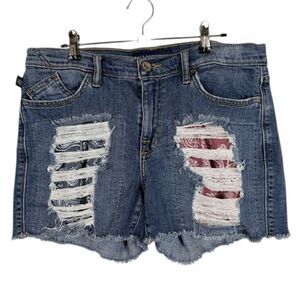 Rock & Republic Hula Denim Shorts Distressed Bandana Print Size 12